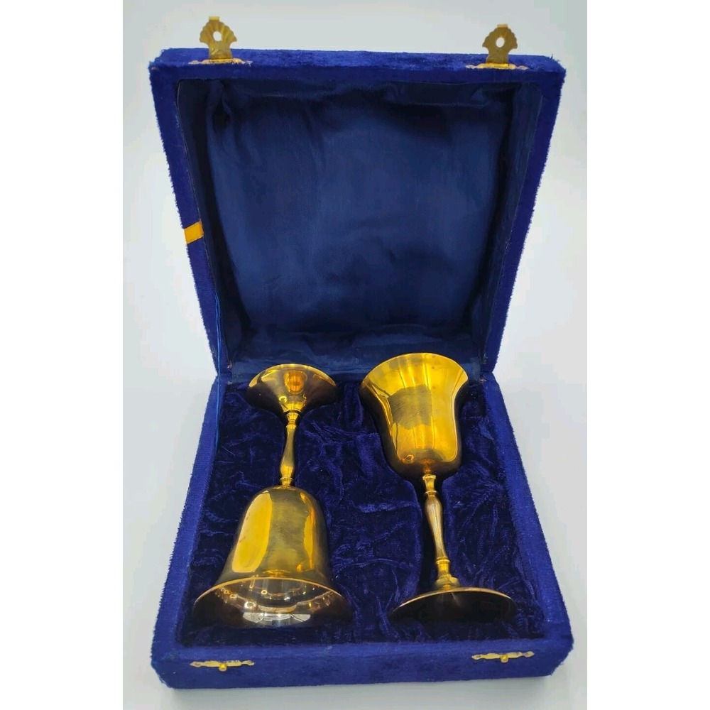 Two Goblits Matching Brass India Antique VTG Collectable In Box SEE B31.5GA1064